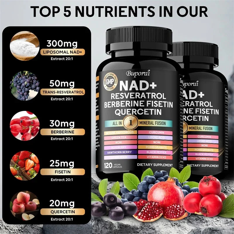 NAD+, Resveratrol, Quercetin, Berberine Fisetin