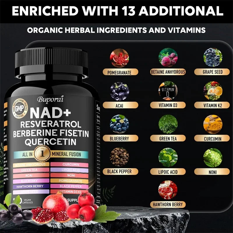 NAD+, Resveratrol, Quercetin, Berberine Fisetin